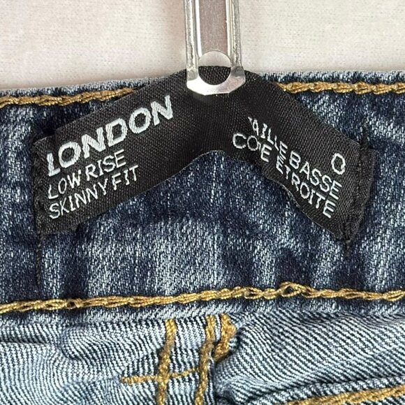 London Womens 0 Low Rise Skinny Fit Stretch Jeans Medium Wash Faded Denim - Picture 8 of 10